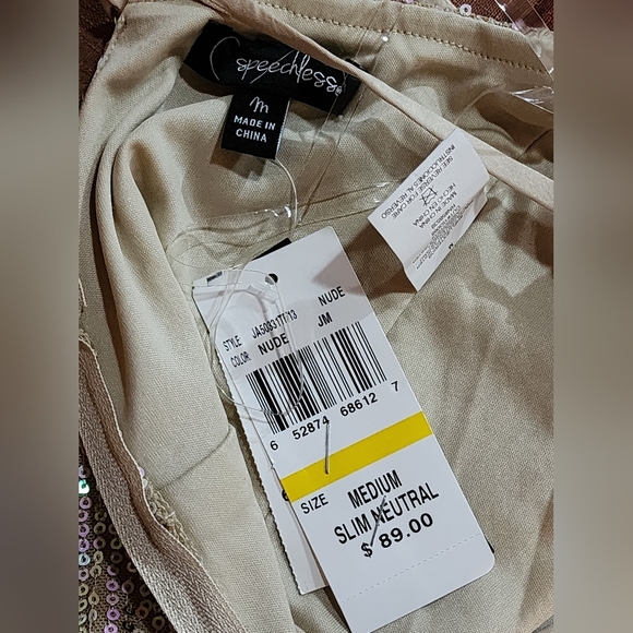 Speechless Nude Sequin Fringe Mini Party Cocktail Bodycon Dress Medium - Picture 15 of 16